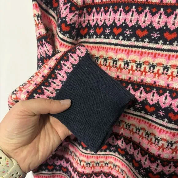 J Crew Women’s Fair Isle Winter Sweater Pink Blue Heart Nordic Sz 2X Wool Blend - Picture 6 of 9